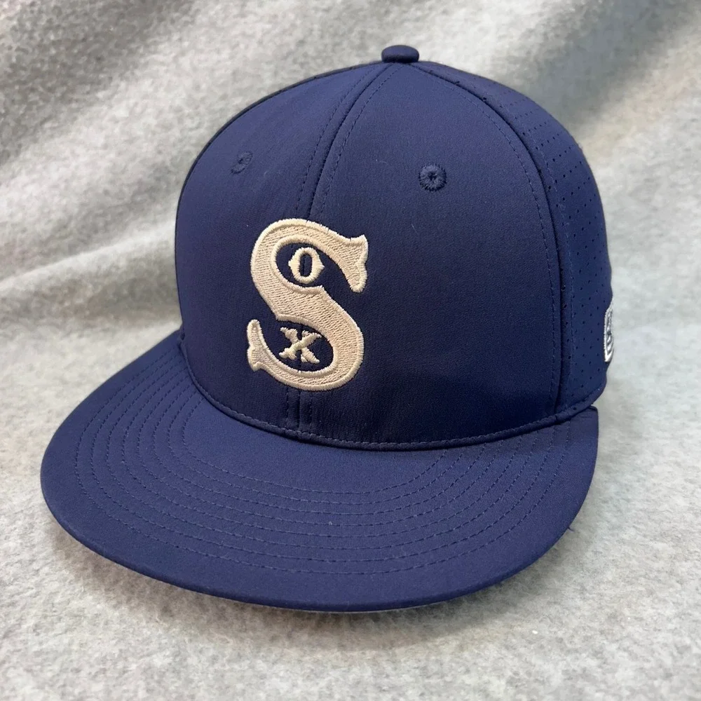 Sox Embroidered Logo Mens Navy The Game Baseball Cap Perforated Flat Brim Size S